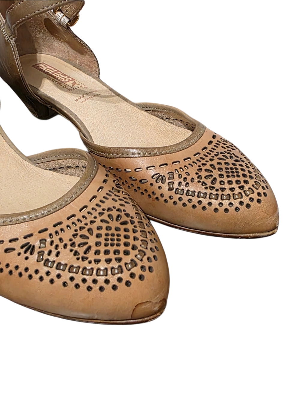 PIKOLINOS Women's Elba Tan Leather Laser-Cut Low Heels - Picture 2 of 8